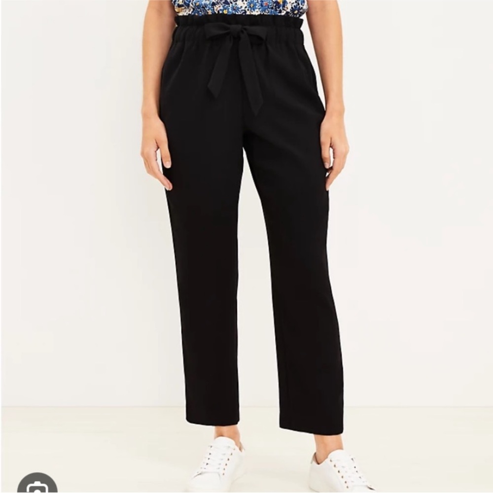 LOFT Tie Waist Tapered Pants in Black